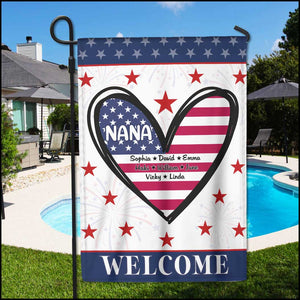 Independence Day American Flag Heart Nana Mom Kids Welcome Personalized Garden Flag