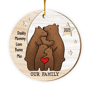 Bear Family On The Moon Circle Ornament