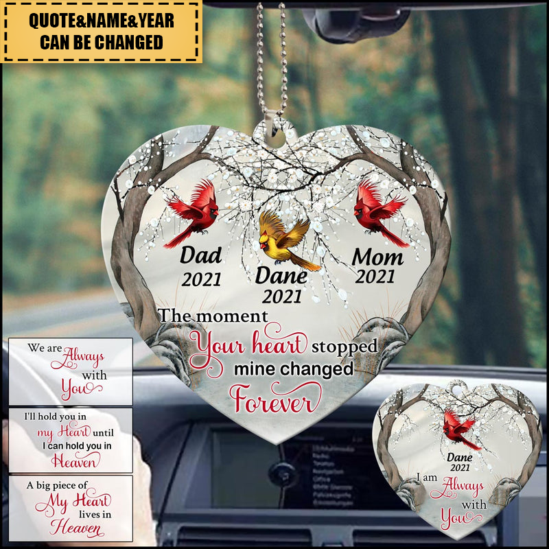 Memorial Cardinals The Moment Your Heart Stopped Mine Changed Forever Personalized Ornament