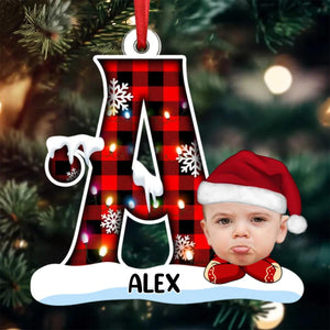 Christmas Monogram Alphabet Custom Kid's Photo Acrylic Ornament