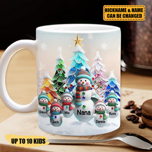 Nana/Mom Snowman With Baby Kids - Personalized Mug