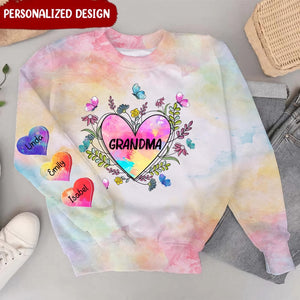 Personalized Grandma With Grandkids Sweet Heart Sweatshirt
