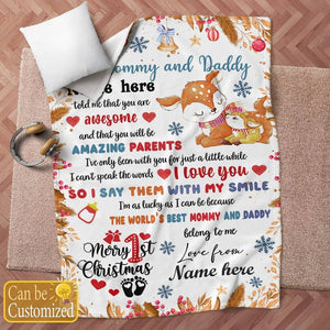 Personalized 1st Christmas Gift - Mommy And Daddy Version Blanket