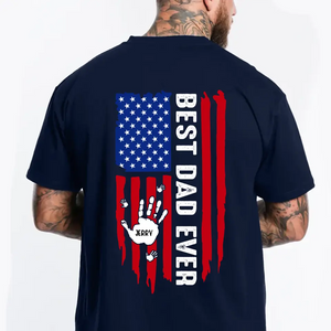 Personalized Best Dad Ever Hand with Kid Name US Flag T-shirt