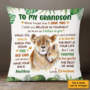 Personalized Birthday Gift For Grandson Lion To My Grandson Pillow