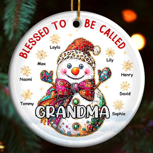 Personalized Gift For Grandma Christmas Snowman Circle Ceramic Ornament