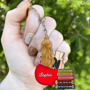 Personalized Girl Reading Custom Book Name Acrylic Keychain, Gift For Book Lovers