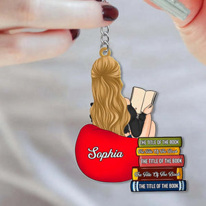 Personalized Girl Reading Custom Book Name Acrylic Keychain, Gift For Book Lovers