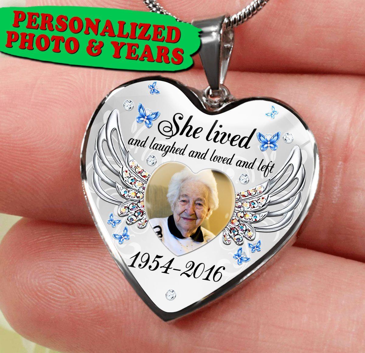 Personalized She Lived And Laughed And Love And Left Upload Photo Heart Necklace