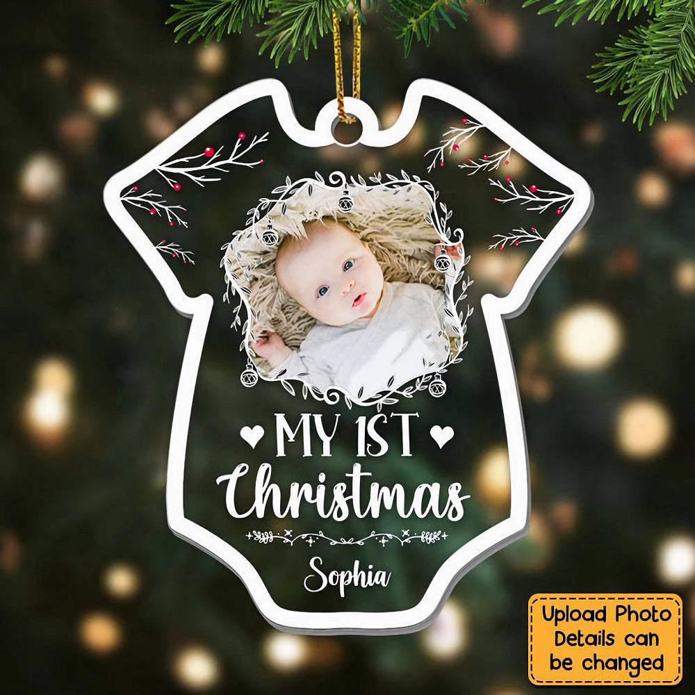 Personalized Upload Photo Baby Onesie Shape My 1st Christmas Ornament