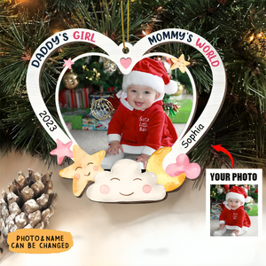 Gift For Newborn Baby Daddy And Mommy's World Photo Ornament