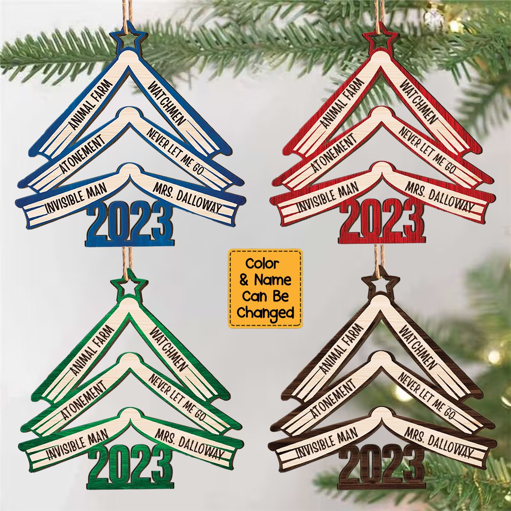 Book Names Christmas Tree 2023 -Personalized Wooden Ornament