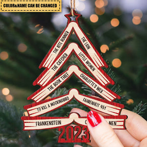 Book Names Christmas Tree 2023 -Personalized Wooden Ornament