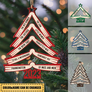 Book Names Christmas Tree 2023 -Personalized Wooden Ornament