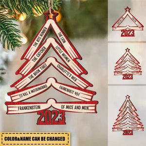 Book Names Christmas Tree 2023 -Personalized Wooden Ornament