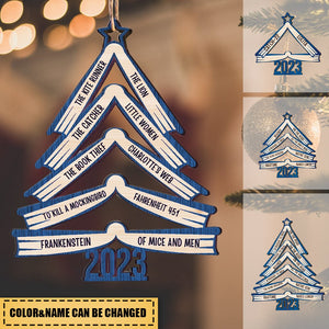 Book Names Christmas Tree 2023 -Personalized Wooden Ornament