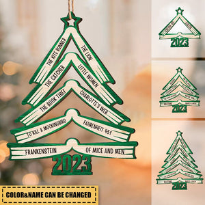 Book Names Christmas Tree 2023 -Personalized Wooden Ornament