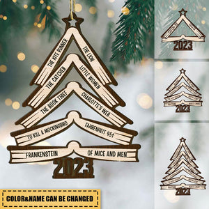 Book Names Christmas Tree 2023 -Personalized Wooden Ornament