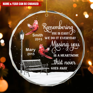 Cardinals Remembering You Memorial Personalized Glass Ornament