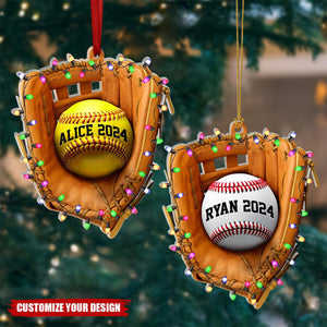 Personalized Softball Baseball Ornament, Gifts for Softball Players, Baseball Players