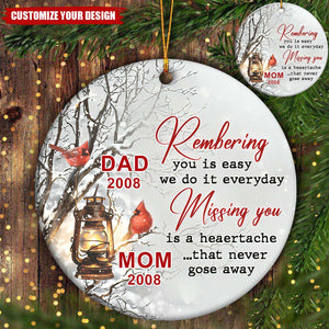 Remembering You Is Easy Memorial Ornament - Personalized Ceramic Ornament