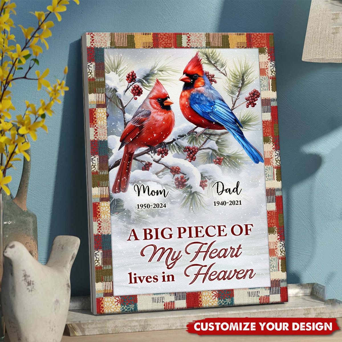 A Big Piece Of My Heart Lives In Heaven - Personalized Canvas - Gift For Family