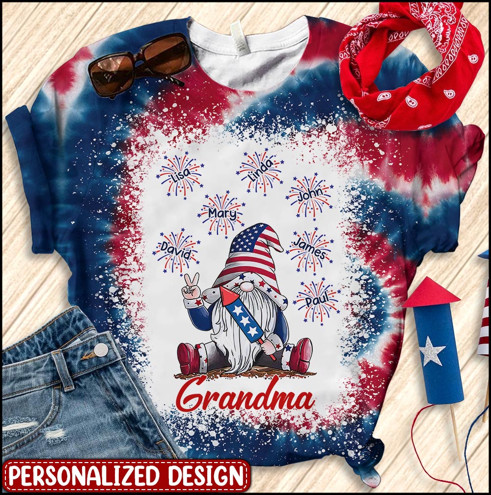 Grandma Firecracker Grandkids Independence Day Personalized 3D T-Shirt
