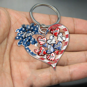 4th of July American Flag Sunflower Nana Auntie Mom Sweet Heart Kids Personalized Keychain