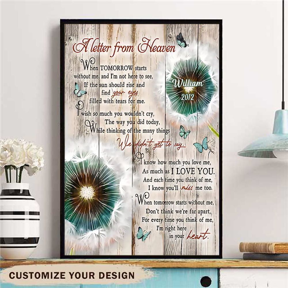 Dandelion and Butterflies Canvas A letter from heaven Wall Art Decor Memory Gifts