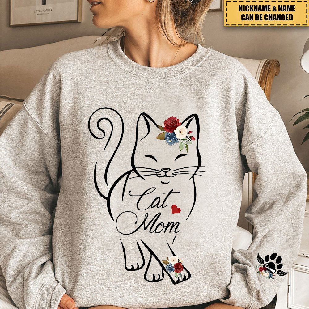Cat Mom Custom Pawprints On Sleeve - Personalized Sweatshirt