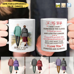 I Wish I Could Turn Back The Clock Elderly Couple Walking-Personalized Accent Mug-Anniversary Gifts