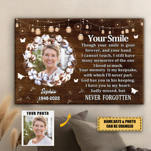 Custom Photo Personalized Canvas Wall Art Memorial Gifts Sympathy Gifts Bereavement Tribute Gifts, Your Smile