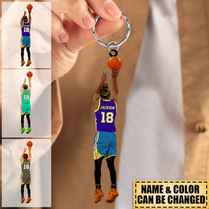 Personalized Basketball Boy Player Acrylic Keychain - Gift For Basketball Lover