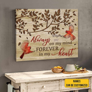 Cardinal Always On My Mind Canvas Wall Art Decor Memory Gifts