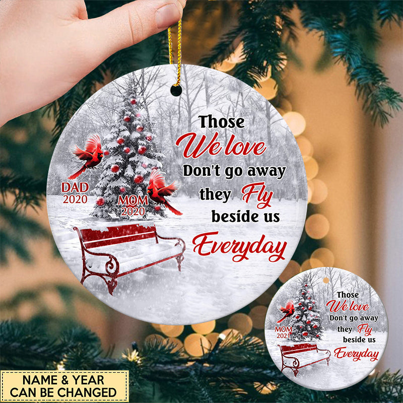 Personalized Cardinal Christmas Memorial Circle Ceramic Ornament