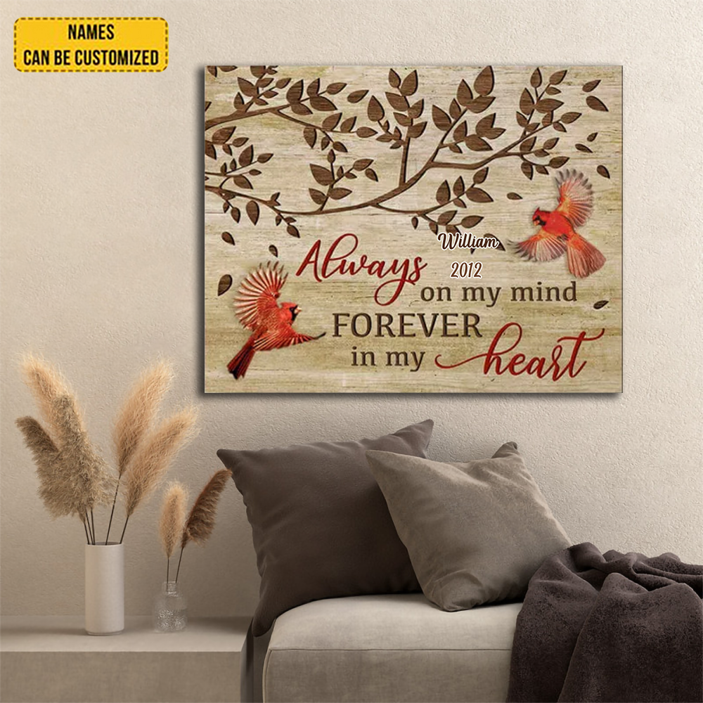 Cardinal Always On My Mind Canvas Wall Art Decor Memory Gifts