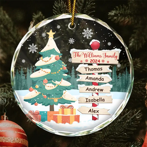 Christmas North Pole Family Name - Personalized Circle Glass Ornament