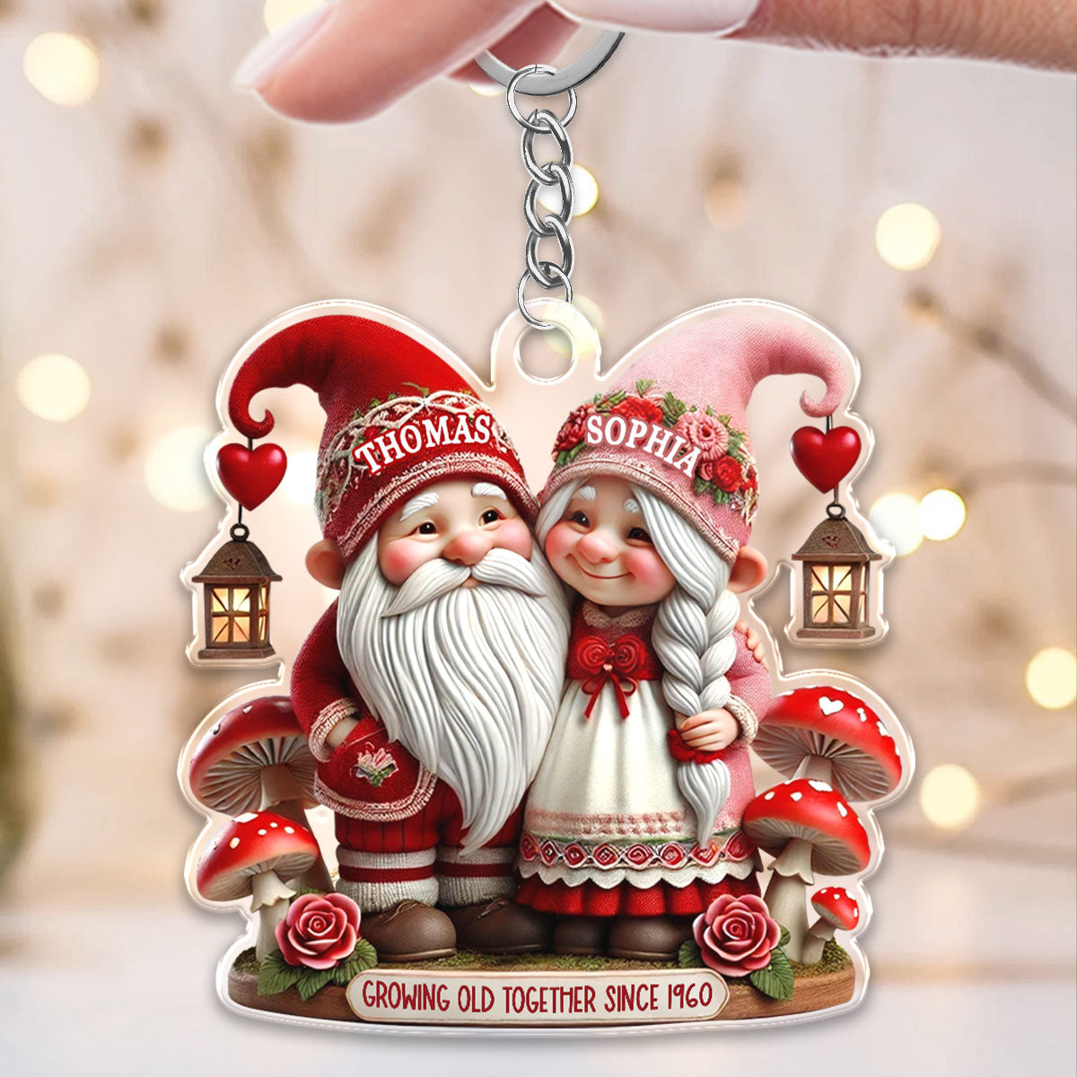 3D Effect Valentine's Gnome Couple Personalized Acrylic Keychain -Valentine's Day Gift