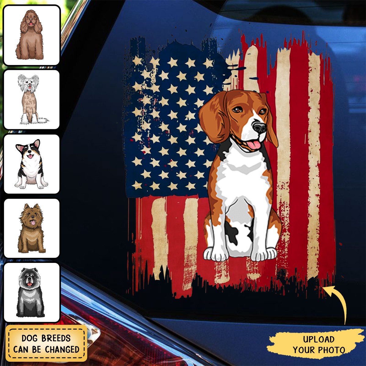 Can Upload Your Own Pet Photos-Personalized Dog Flag Sticker Decal