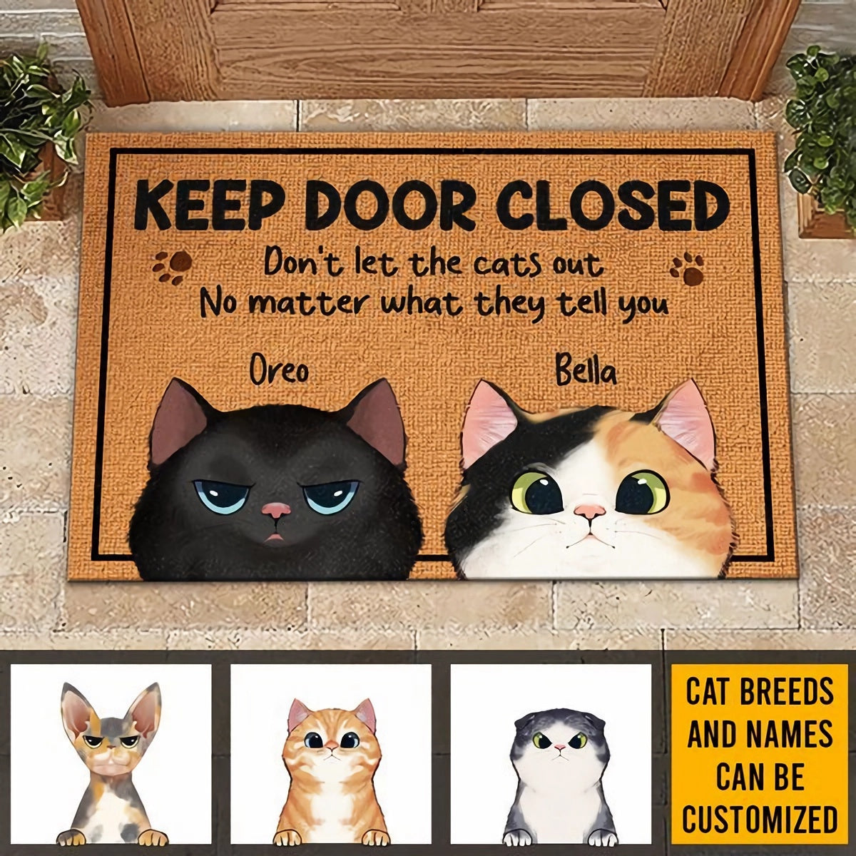 Keep The Door Closed - Cat Personalized Custom Decorative Mat - Gift For Pet Owners
