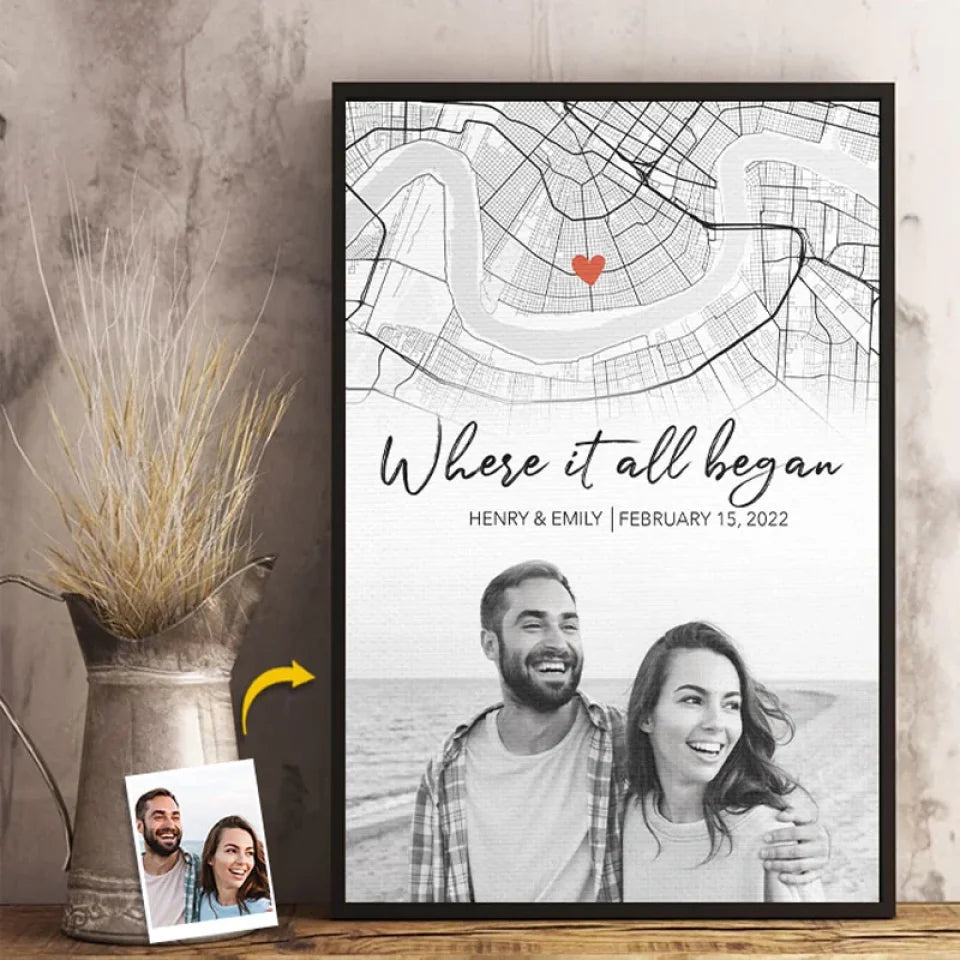 Custom Photo Location Map The Beginning Of Forever - Couple Personalized Custom Map Vertical Poster