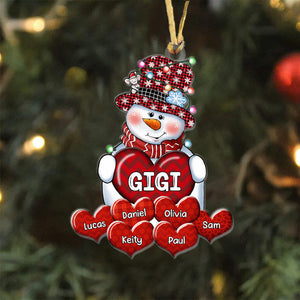 Grandma Mom Snowman with SweetHeart Grandkids Christmas Personalized Acrylic Ornament