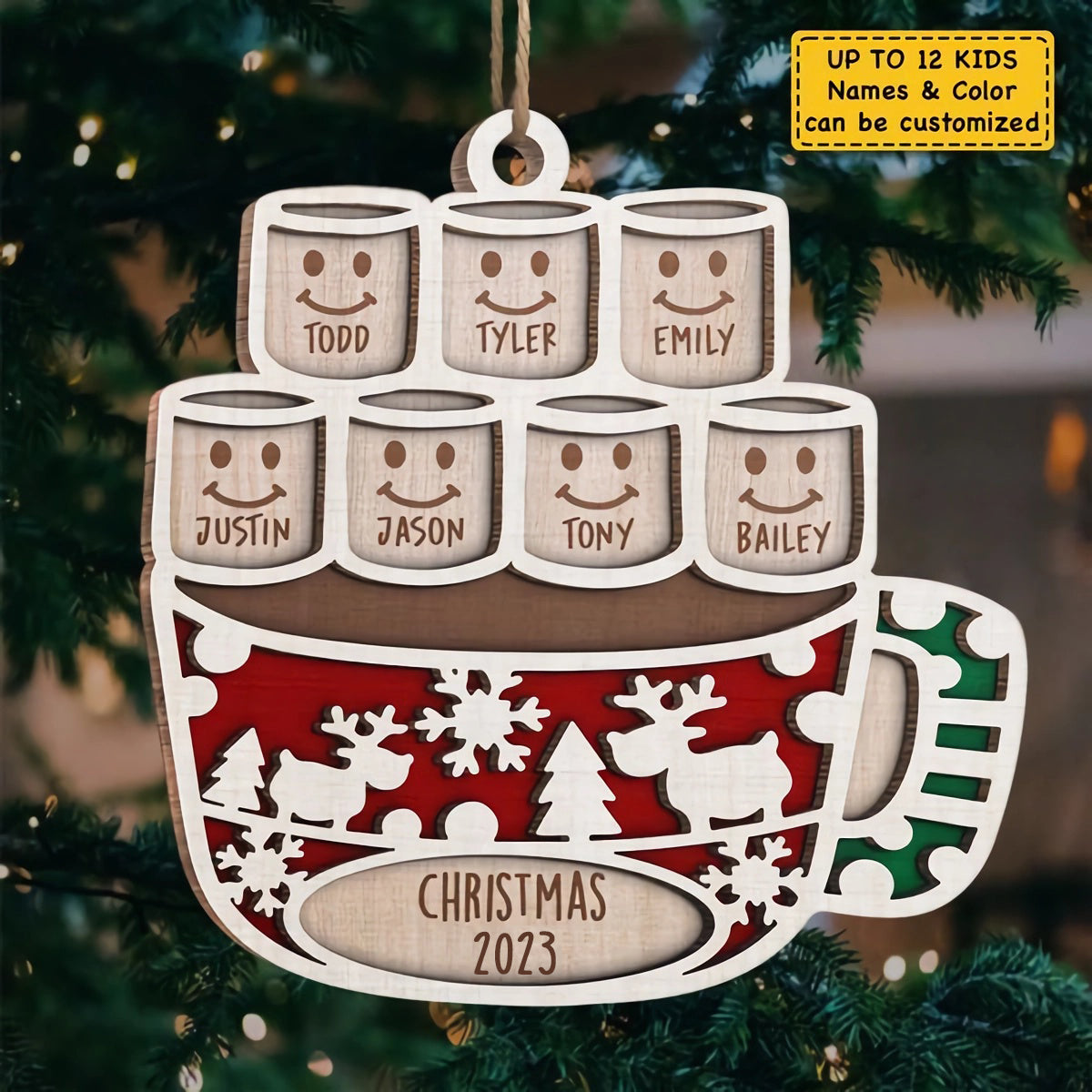 Personalized Custom Marshmallow Shaped Wooden Christmas Ornament