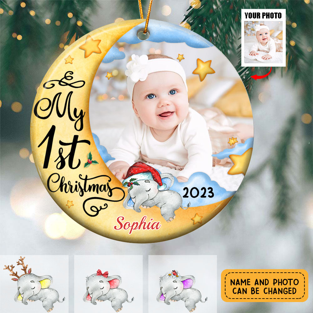 Baby 1St Christmas Elephant - Personalized Ceramic Ornament