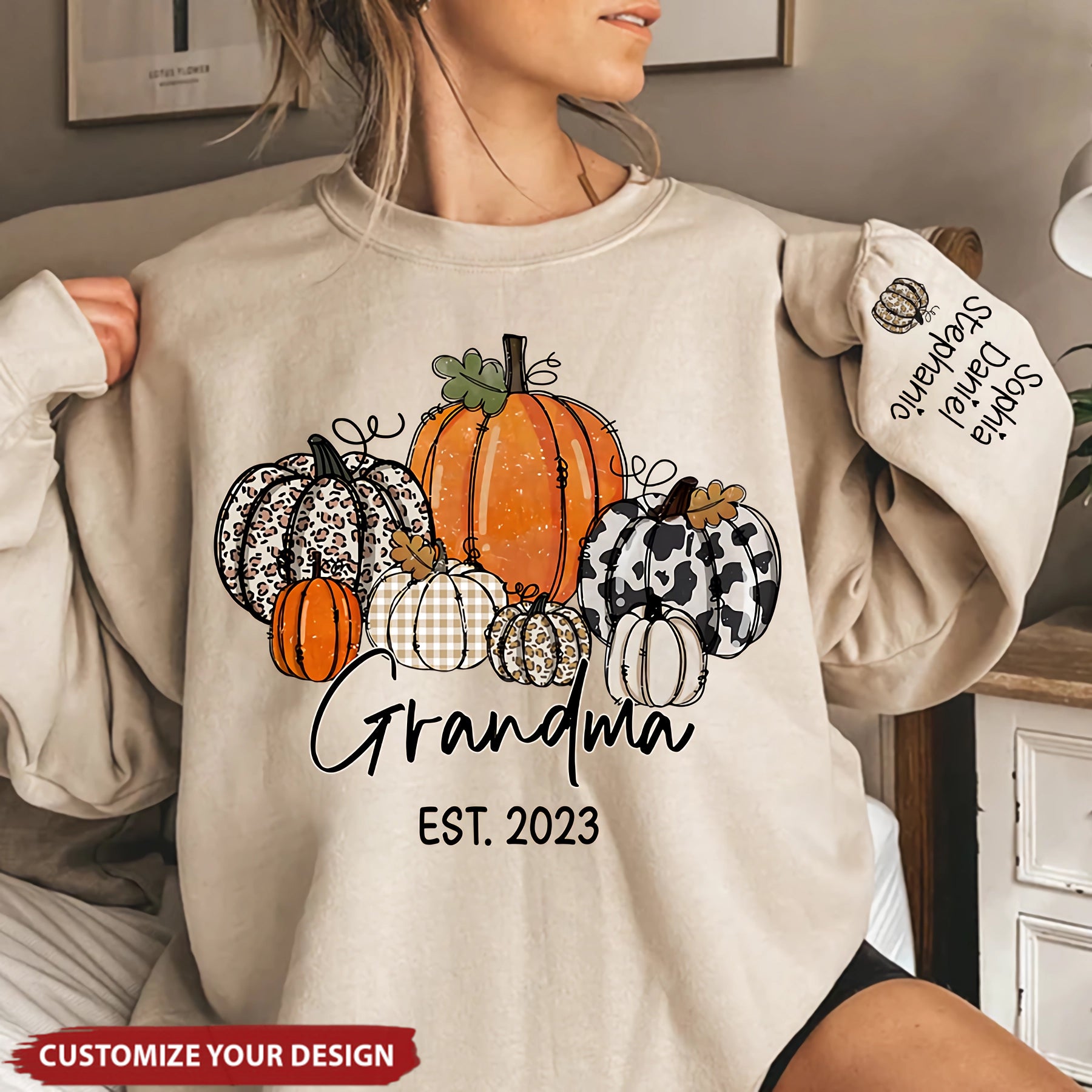 Pumpkin Grandma Est Year And Kids Sweatshirt