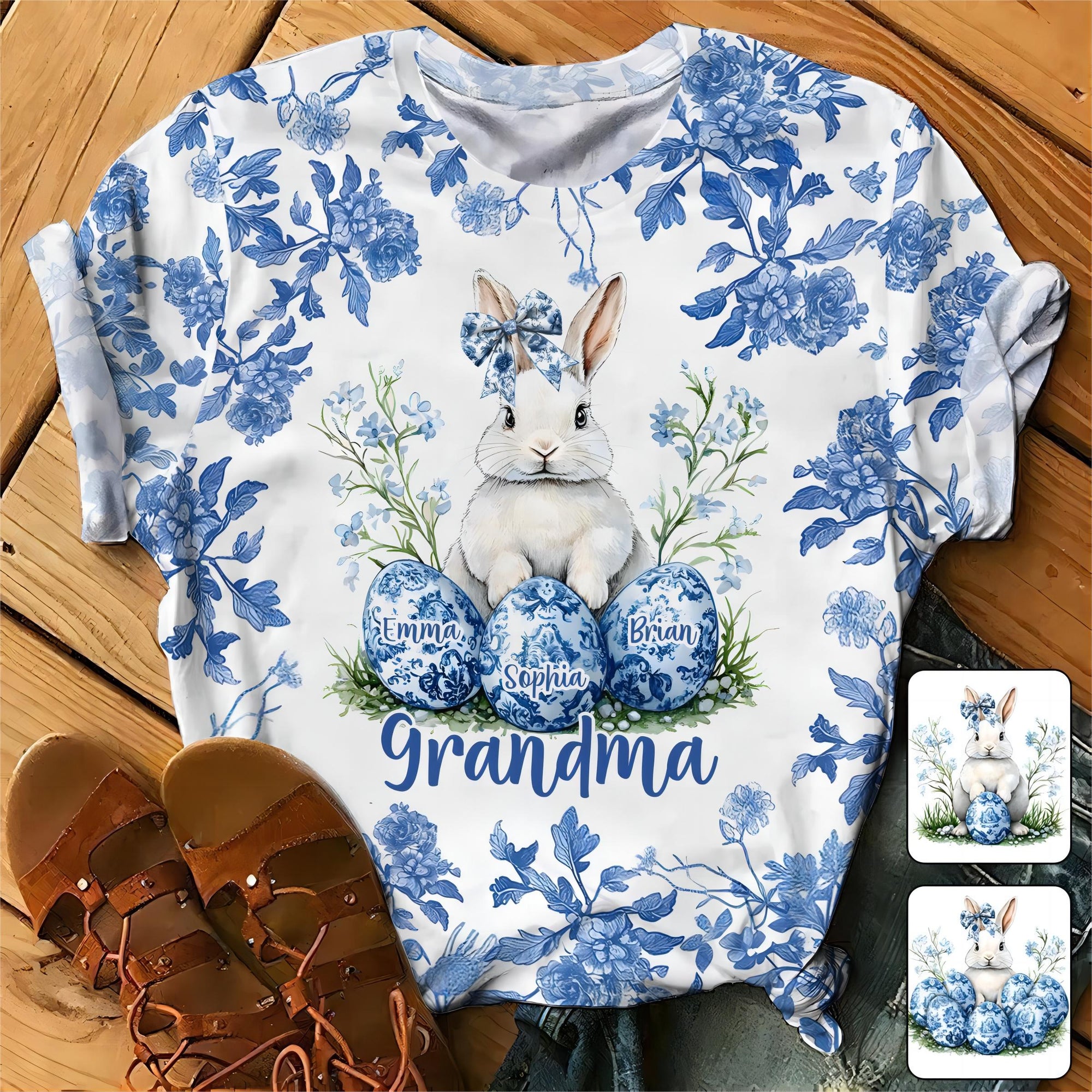 Hoppy Grandma & Her Eggs - Personalized Grandma All Over Shirt