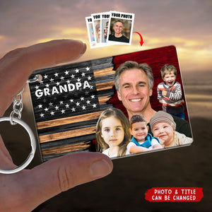 Nation Flag Gift For Husband Dad Grandpa Photo Inserted Personalized Keychain