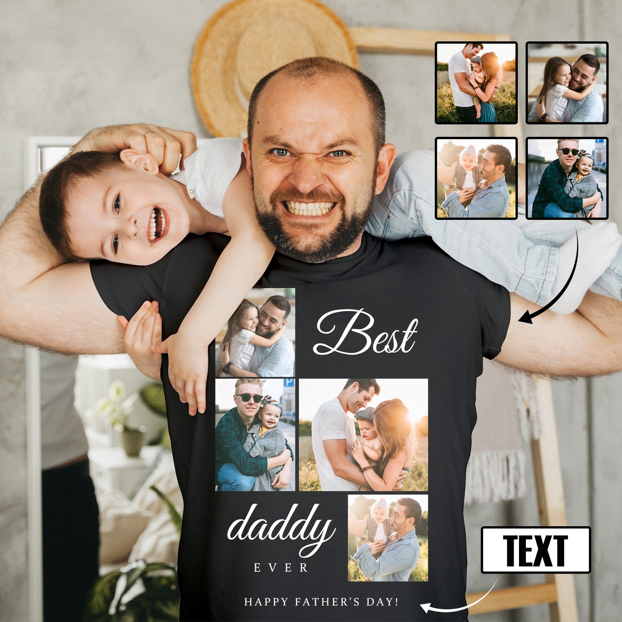 Custom Photo&Text Best Daddy T-Shirt Birthday Holiday Gift Shirt for Father's Day