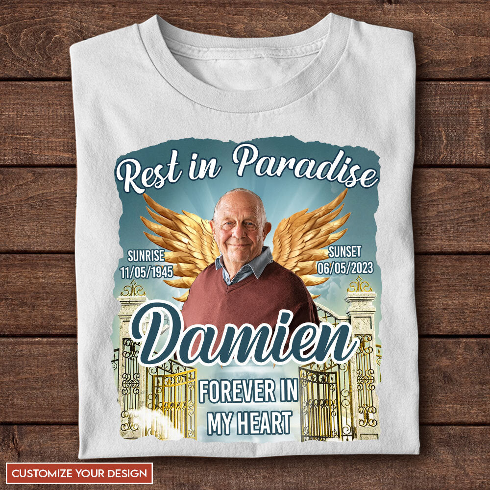 Rest In Paradise Memorial Personalized Photo Shirt