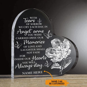 Personalized Memorial Heart Crystal Keepsake With Tears Of Sorrow Custom Memorial Gift